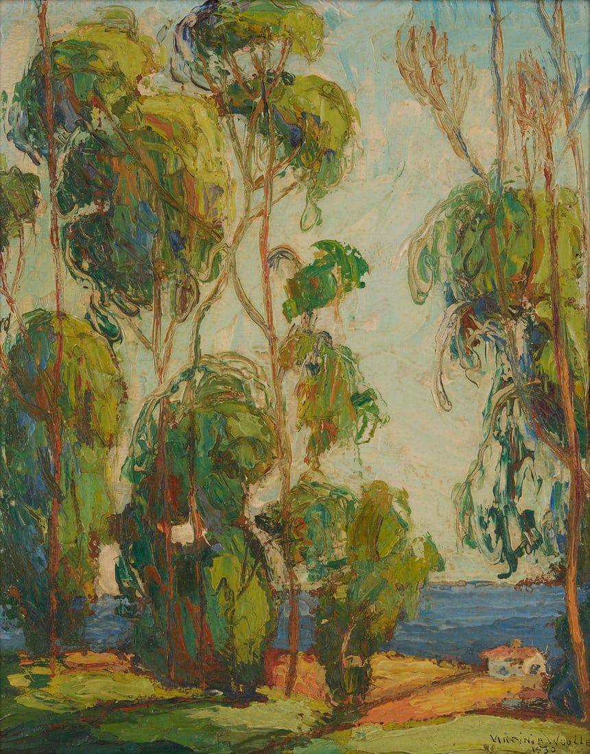 Virginia Woolley O/B California Landscape Painting, Laguna Trees (1 of 10)