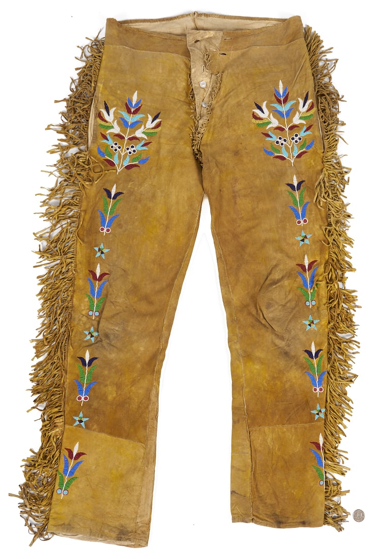 Native American Southern Cree Man's Beaded Hide Trousers (1 of 13)