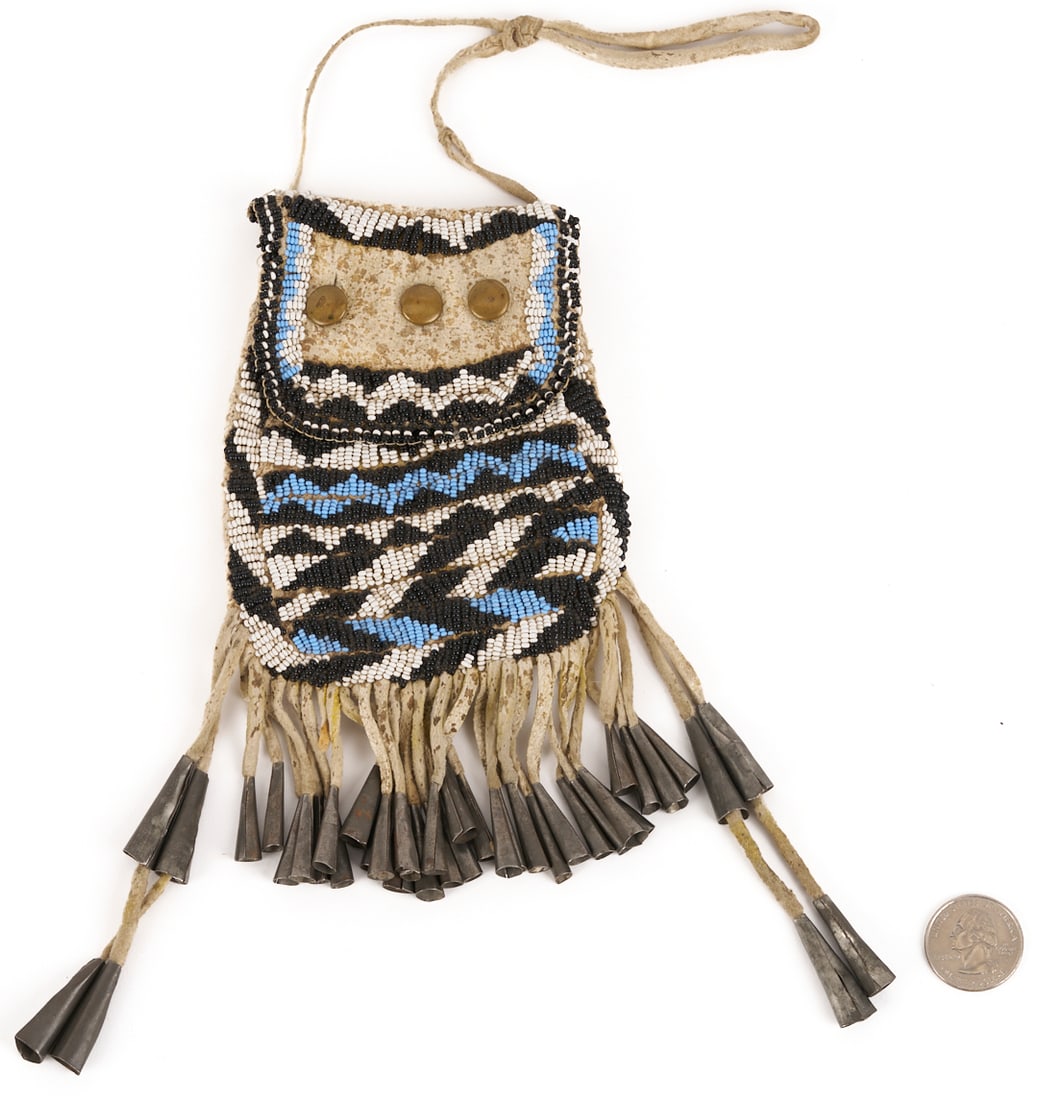 Native American Apache Beaded Hide Pouch - 2