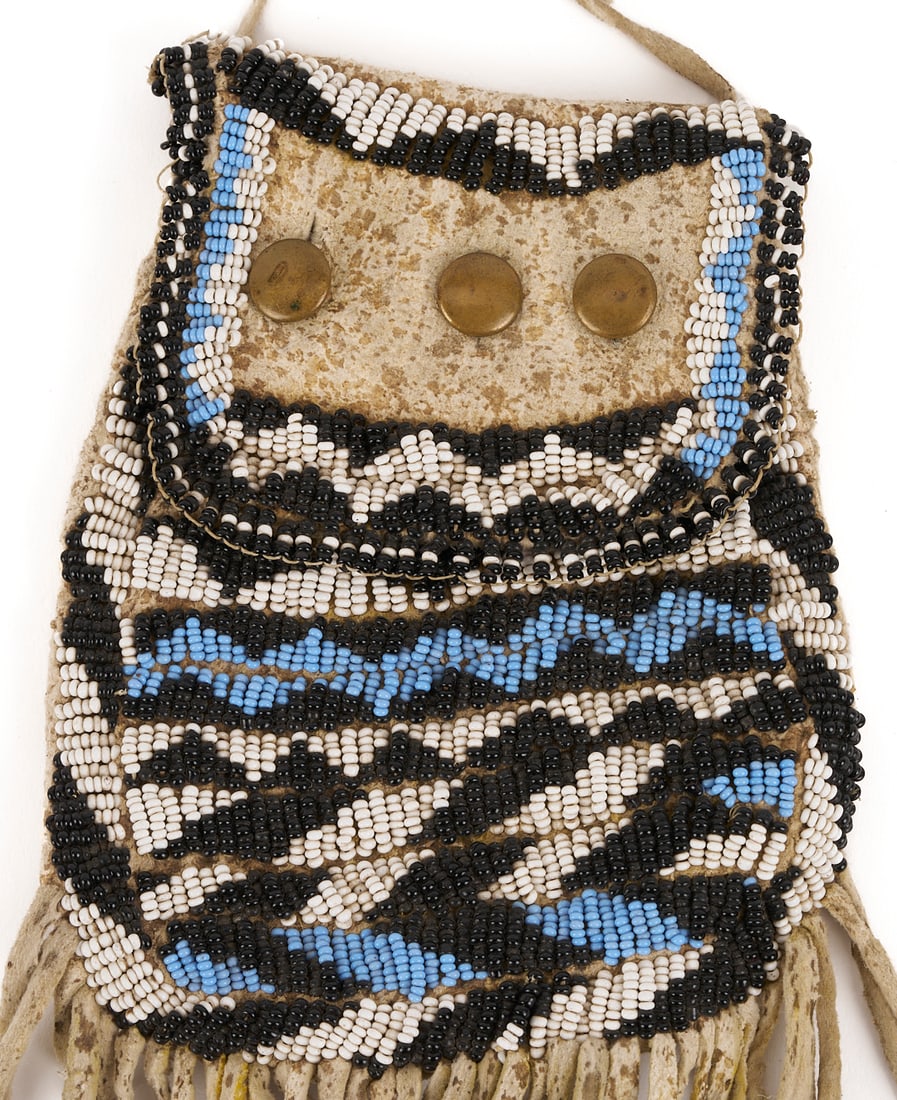 Native American Apache Beaded Hide Pouch - 3