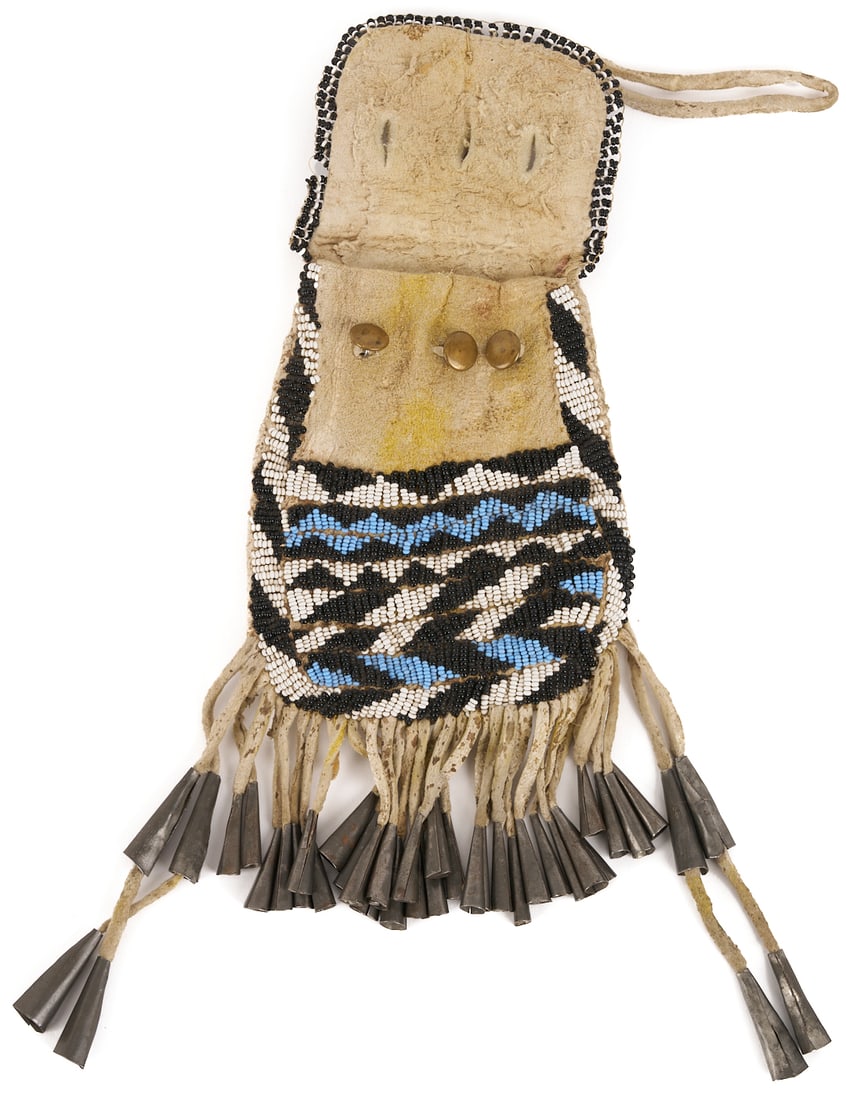 Native American Apache Beaded Hide Pouch - 4