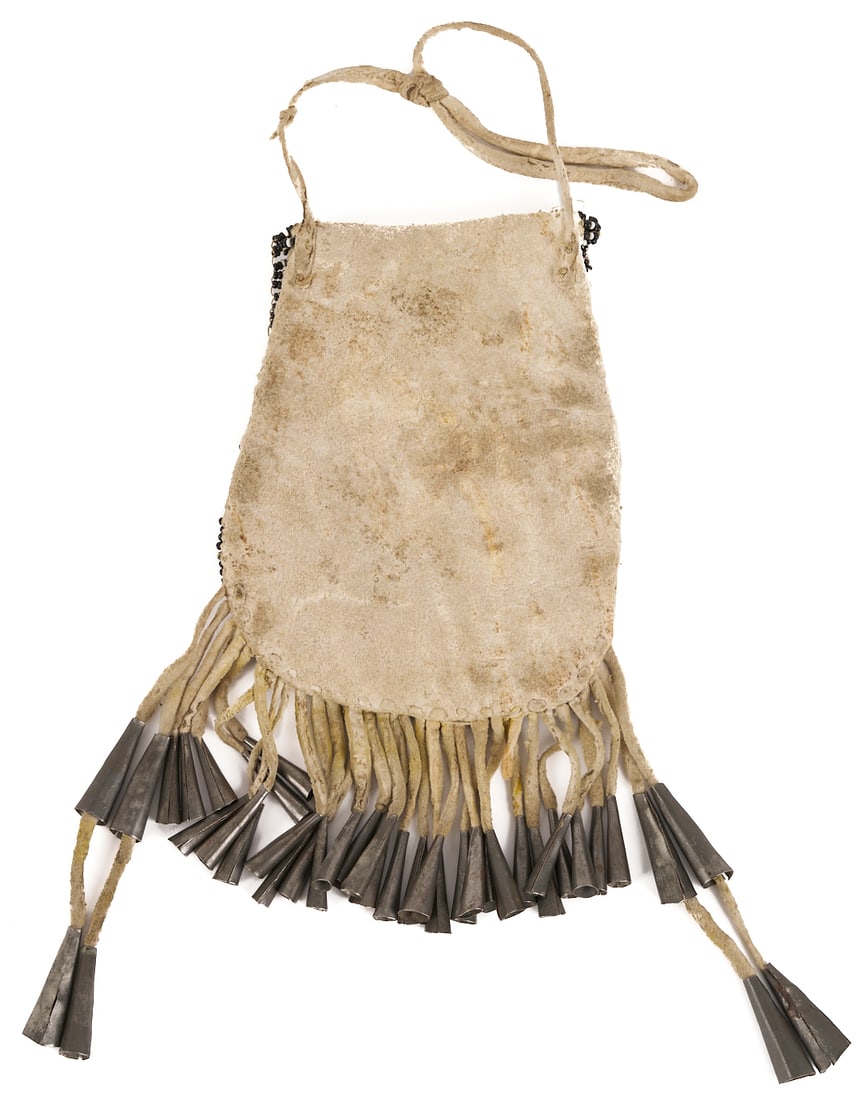 Native American Apache Beaded Hide Pouch - 6