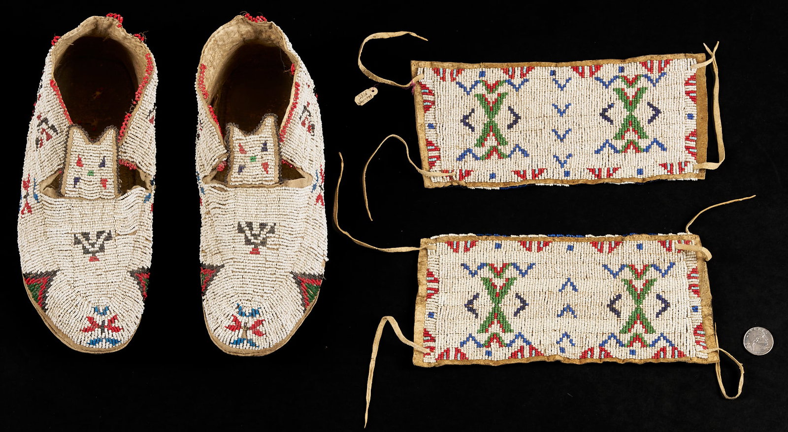 Native American Sioux Beaded Hide Cuffs & Moccasins (1 of 10)