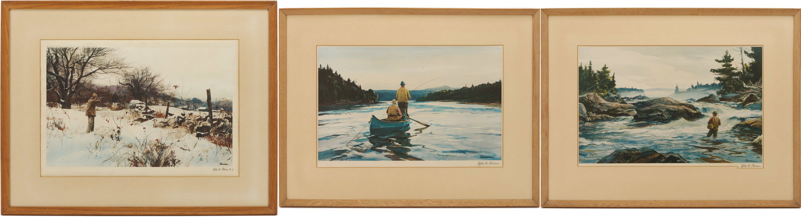 3 Ogden Pleissner Sporting Prints, October Snow, Trout Fishing, & Salmon Casting (1 of 20)