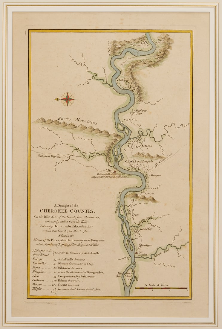 H. Timberlake 18th C. East TN Map, Cherokee Country (1 of 16)