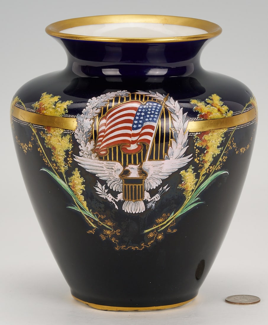 WWI Buffalo Pottery Vase w/ Patriotic Insignia (1 of 10)