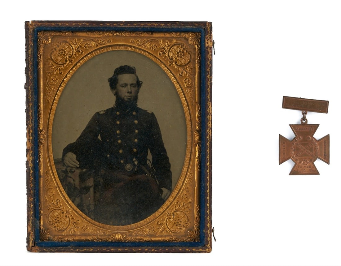 Large Tintype CSA Lt. Col. Thomas Coke Johnson, 19th GA, w/ Southern Cross, Book (1 of 19)
