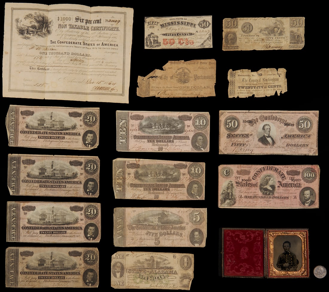Civil War Tintype plus 10 pcs. CSA Currency & 5 Additional Bills (1 of 20)