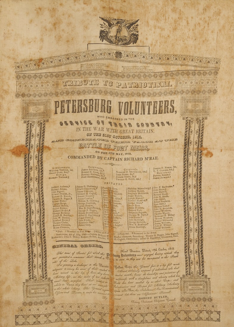 War of 1812 related Broadside, Petersburg Volunteers (1 of 13)