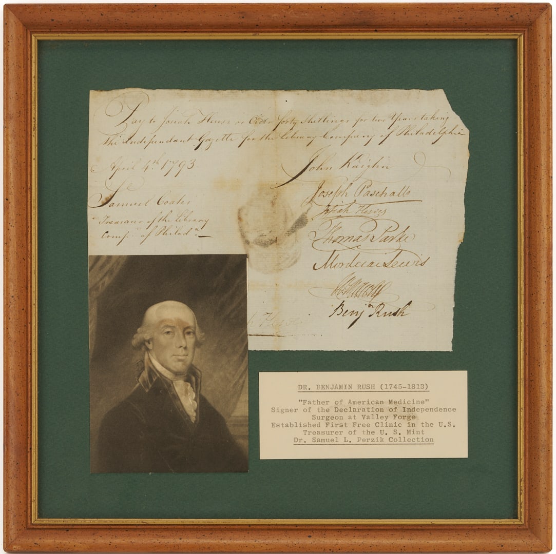 Benjamin Rush & 7 Others, signed Library Co. of Philadelphia Document (1 of 10)