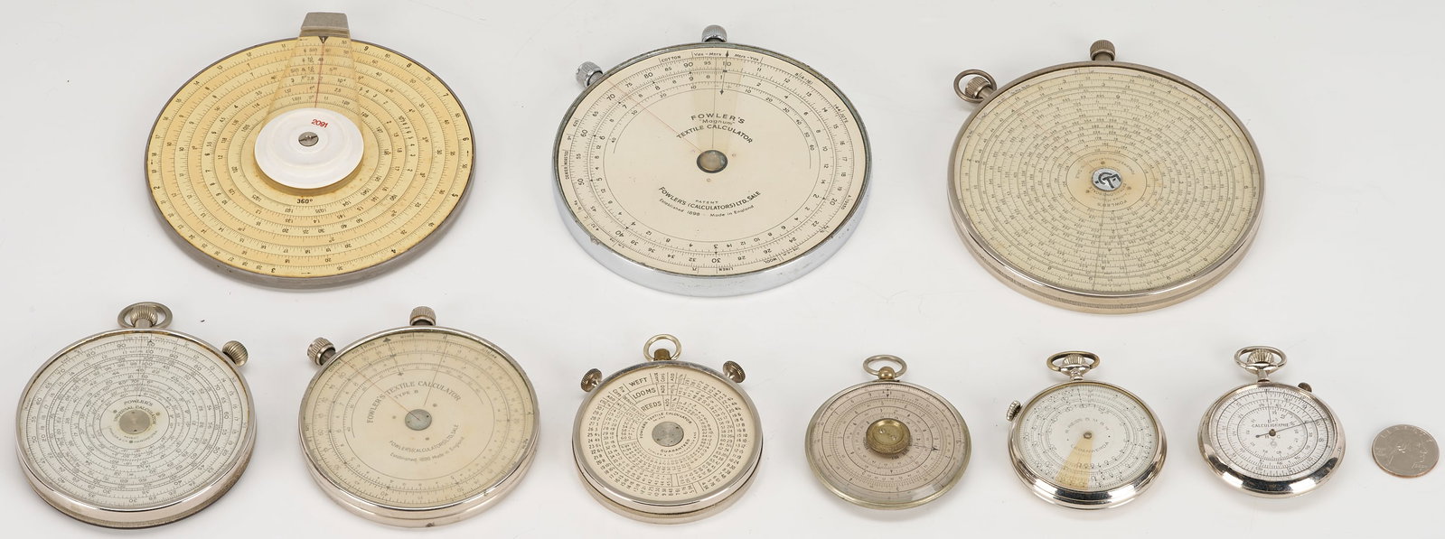 Collection of 9 Circular Slide Rules / Calculators Incl. Fowler (1 of 10)