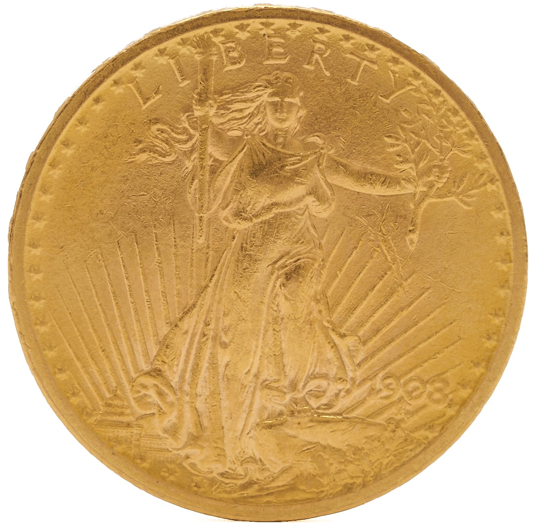 1908 $20 St. Gaudens Double Eagle Gold Coin (1 of 4)
