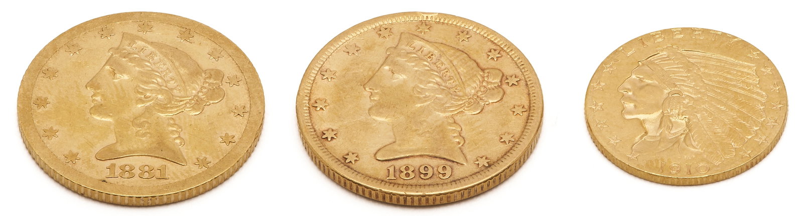 3 US Gold Coins, Liberty Head & Indian Head (1 of 7)
