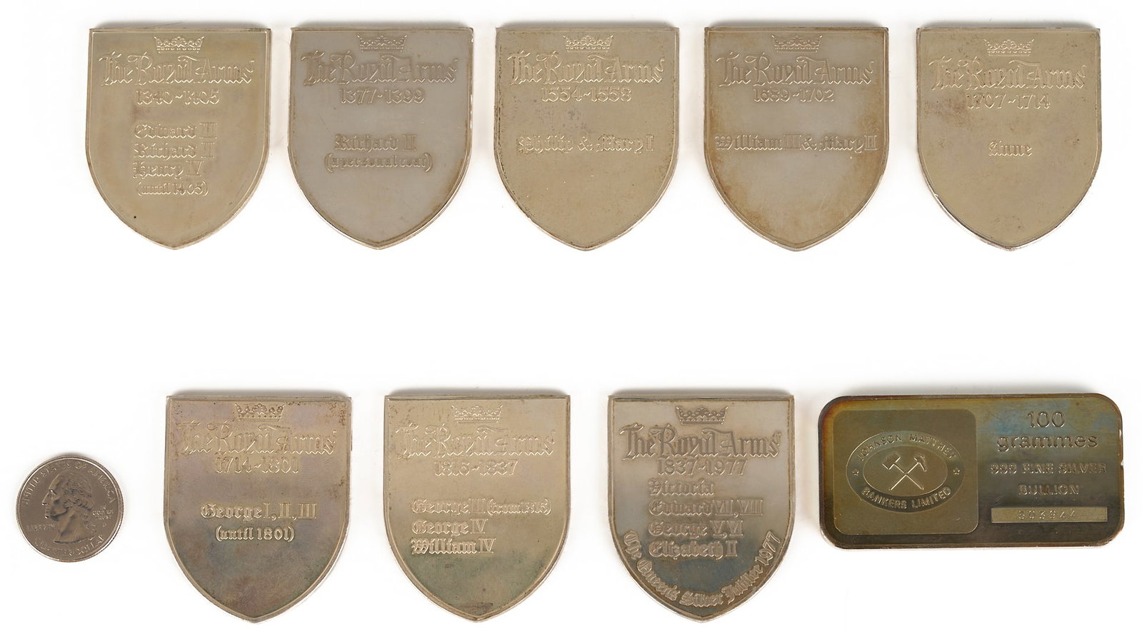 9 English Silver Ingots, incl. Shield Form (1 of 9)