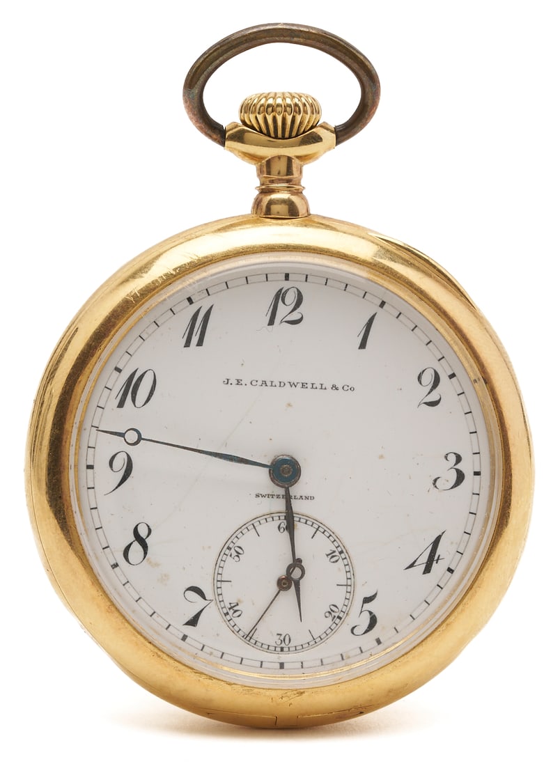 Vacheron Constantin 18K Pocketwatch: 18K yellow gold Vacheron & Constantin for J.E. Caldwell & Company, Philadelphia, open-face pocketwatch, 46mm. Movement marked "Vacheron & Constantin 356513 Swiss Eight 8 Adjustments G