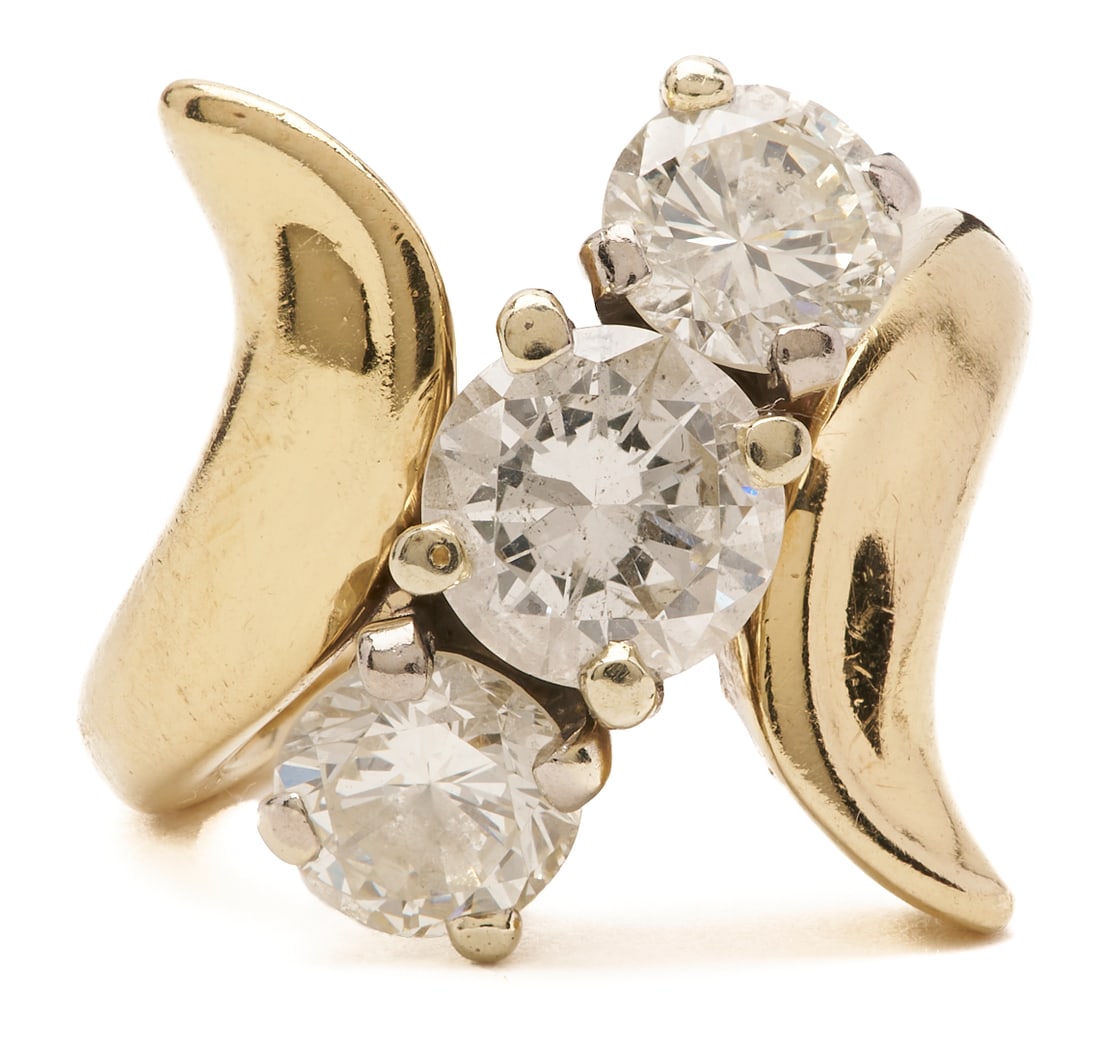 14K Yellow Gold 3-Stone Diamond Bypass Ring (1 of 5)