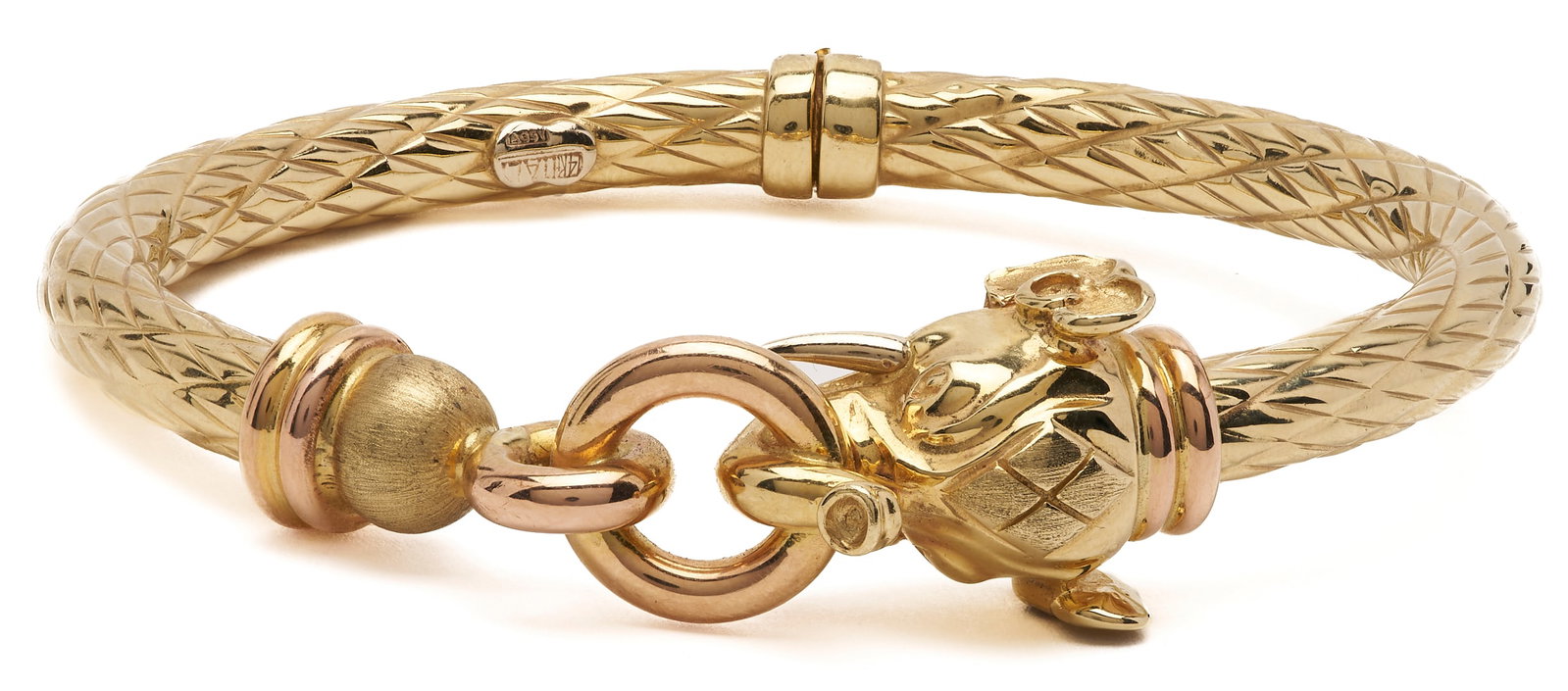 Italian 14K Bi-Gold Hinged Bangle w/ Elephant Motif (1 of 6)