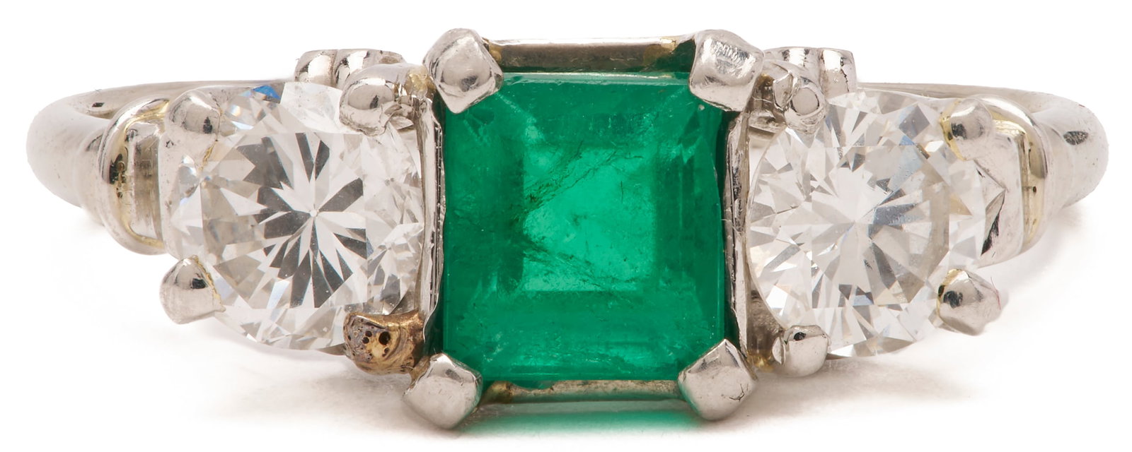 18K Gold Emerald & Diamond 3-Stone Ring (1 of 6)