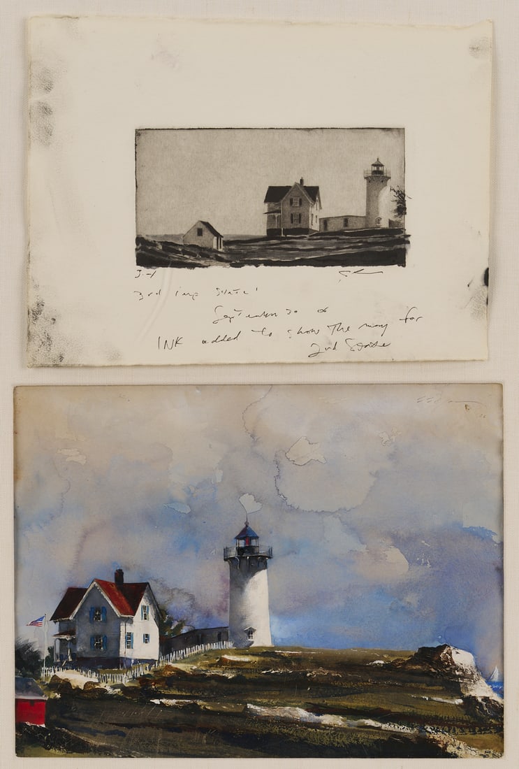 Stephen Scott Young Watercolor Landscape Plus Etching, White Rock (1 of 12)