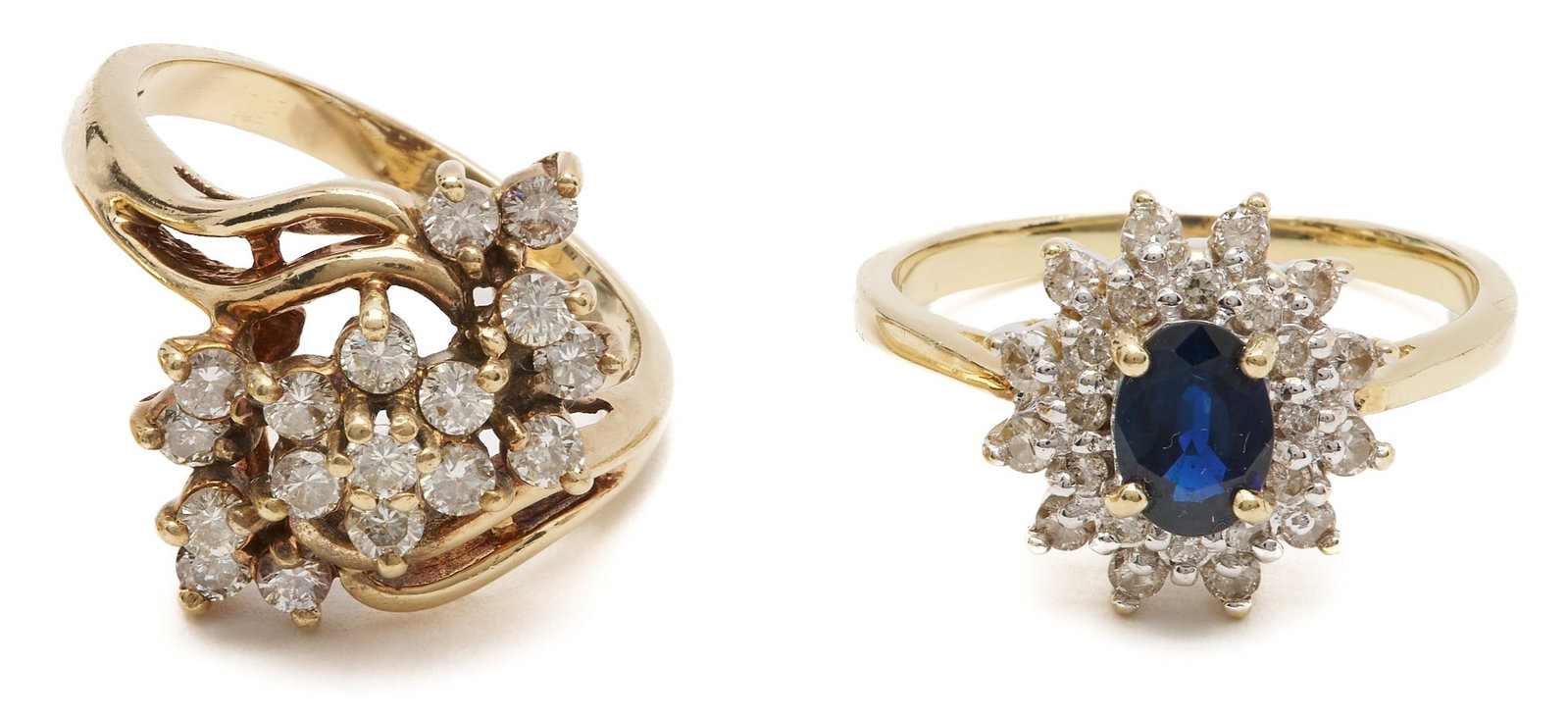 14K Sapphire and Diamond Ring & 10K Diamond Cluster Ring (1 of 7)