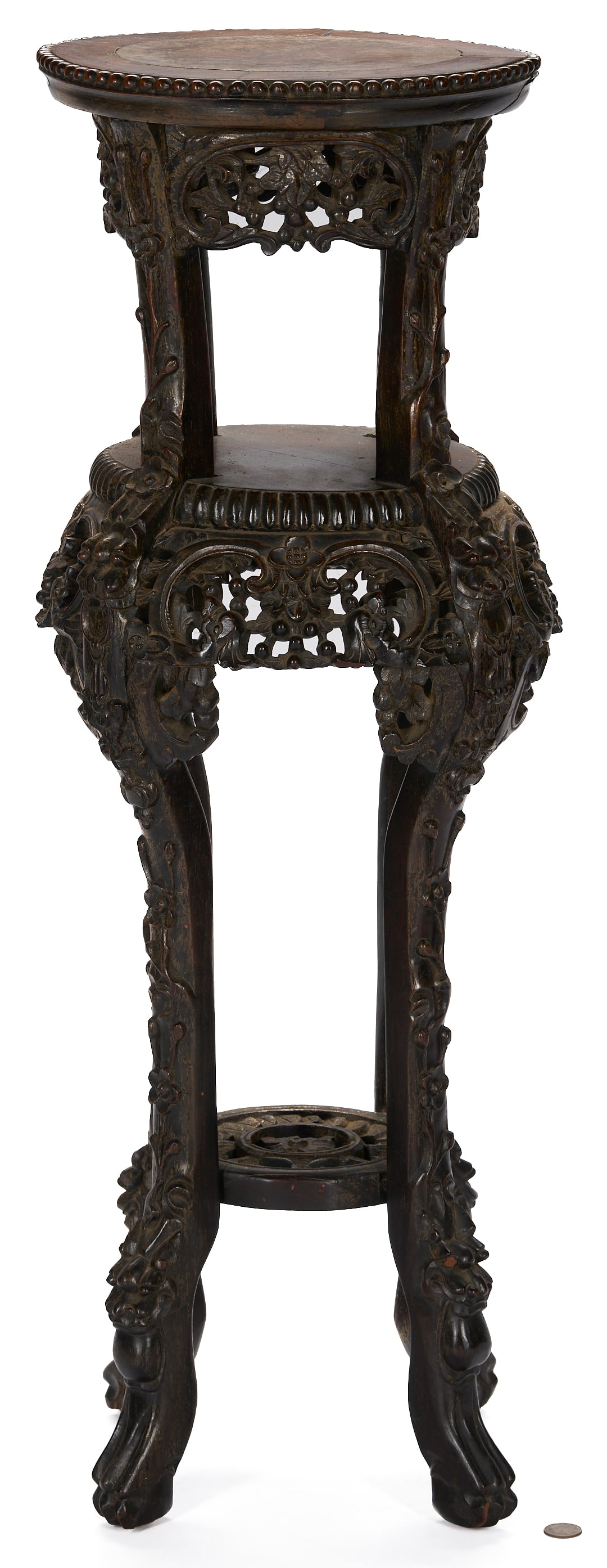 Chinese Carved Stand or Pedestal w/ Inset Marble Top (1 of 13)