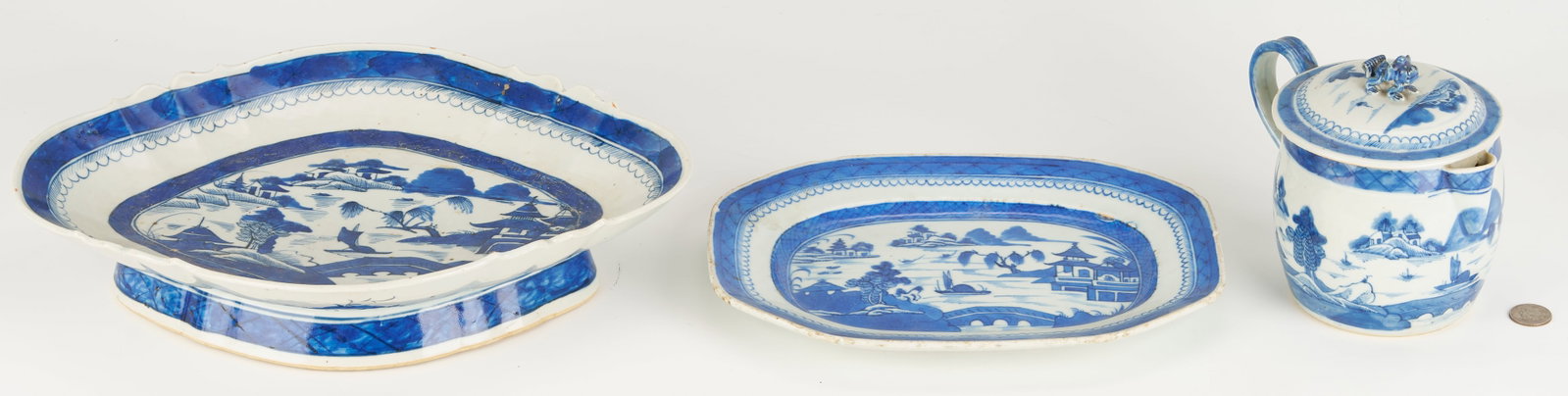 3 Chinese Canton Porcelain Pcs.: Cider Jug, Tazza, Small Tray (1 of 18)