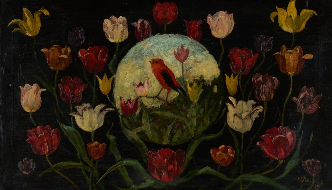 Frederick Stuart Church O/C Painting, Bird in Tulips (1 of 15)