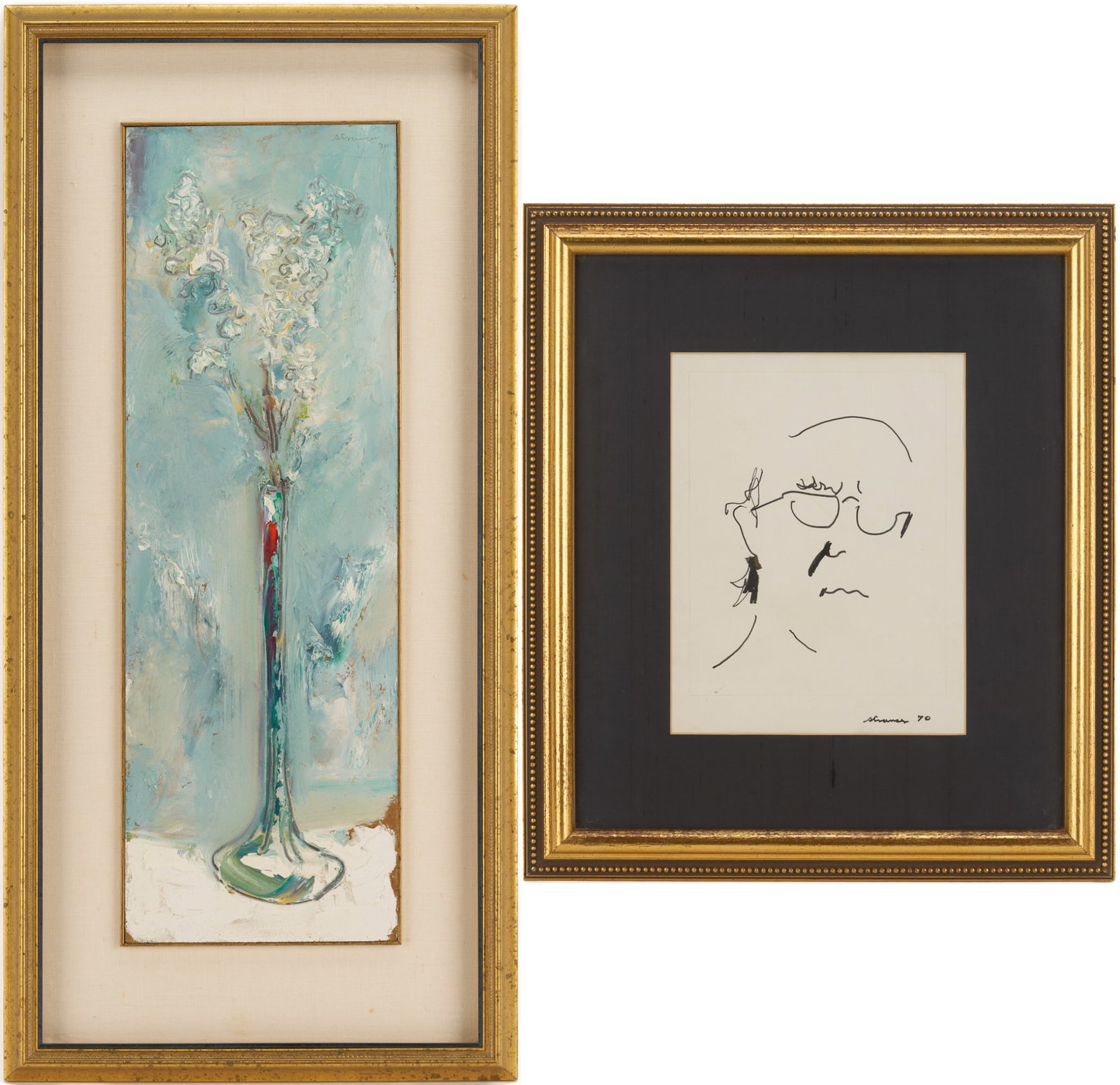 Sterling Strauser Narrow Blue Floral Painting plus Self Portrait (1 of 18)