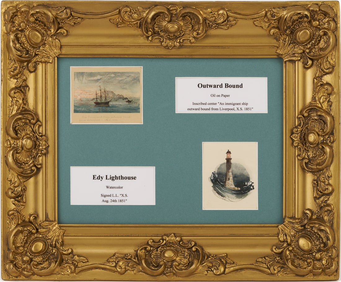 2 Xanthus Smith Miniature Marine Paintings, Outward Bound & Edy Lighthouse, 1851 (1 of 11)
