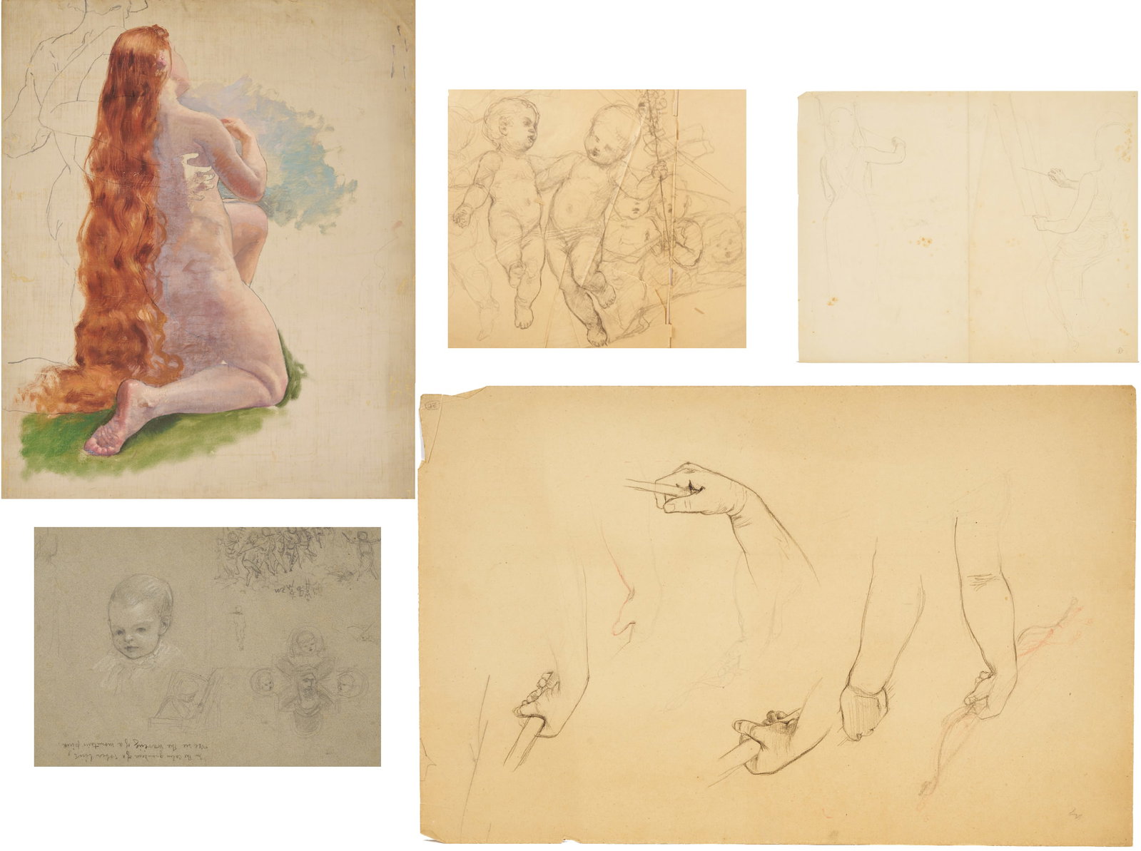 5 Carl Gutherz Studies For Evening of the Sixth Day & Cupid Band Incl. Eve O/C Painting (1 of 20)