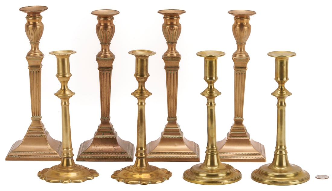 8 Antique Brass Candlesticks (1 of 10)