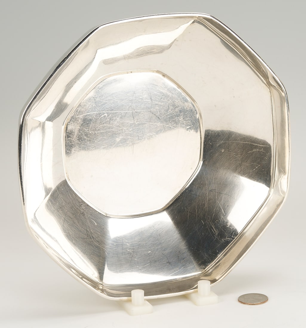 Tiffany Faceted Sterling Silver Bowl: Tiffany & Company sterling silver #20200 bowl with faceted sides and rim. Marked on the Base TIFFANY & CO MAKER'S STERLING SILVER 20200 and M for 1947 - 1956 Moore directorship. 2 1/2 in.