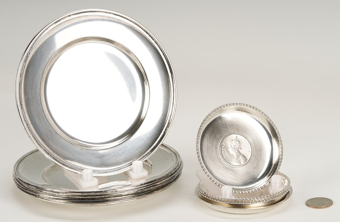 6 Sterling Silver Bread Plates & 4 Queen Victoria/King George Rupee Silver Coasters (1 of 10)