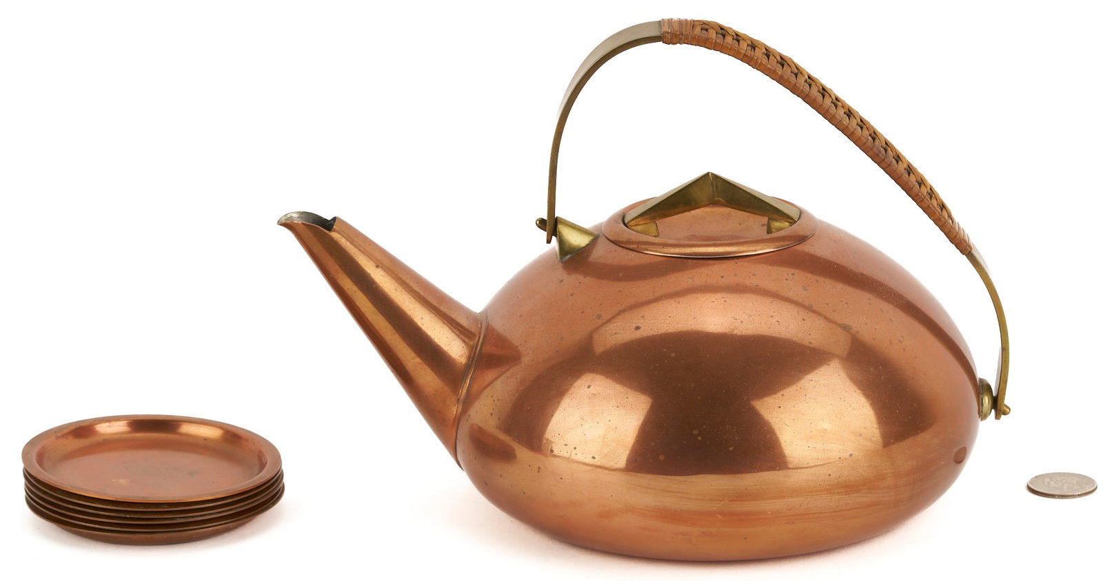 Copper Kettle and 6 Copper Saucers, Attr. Carl Aubock (1 of 12)