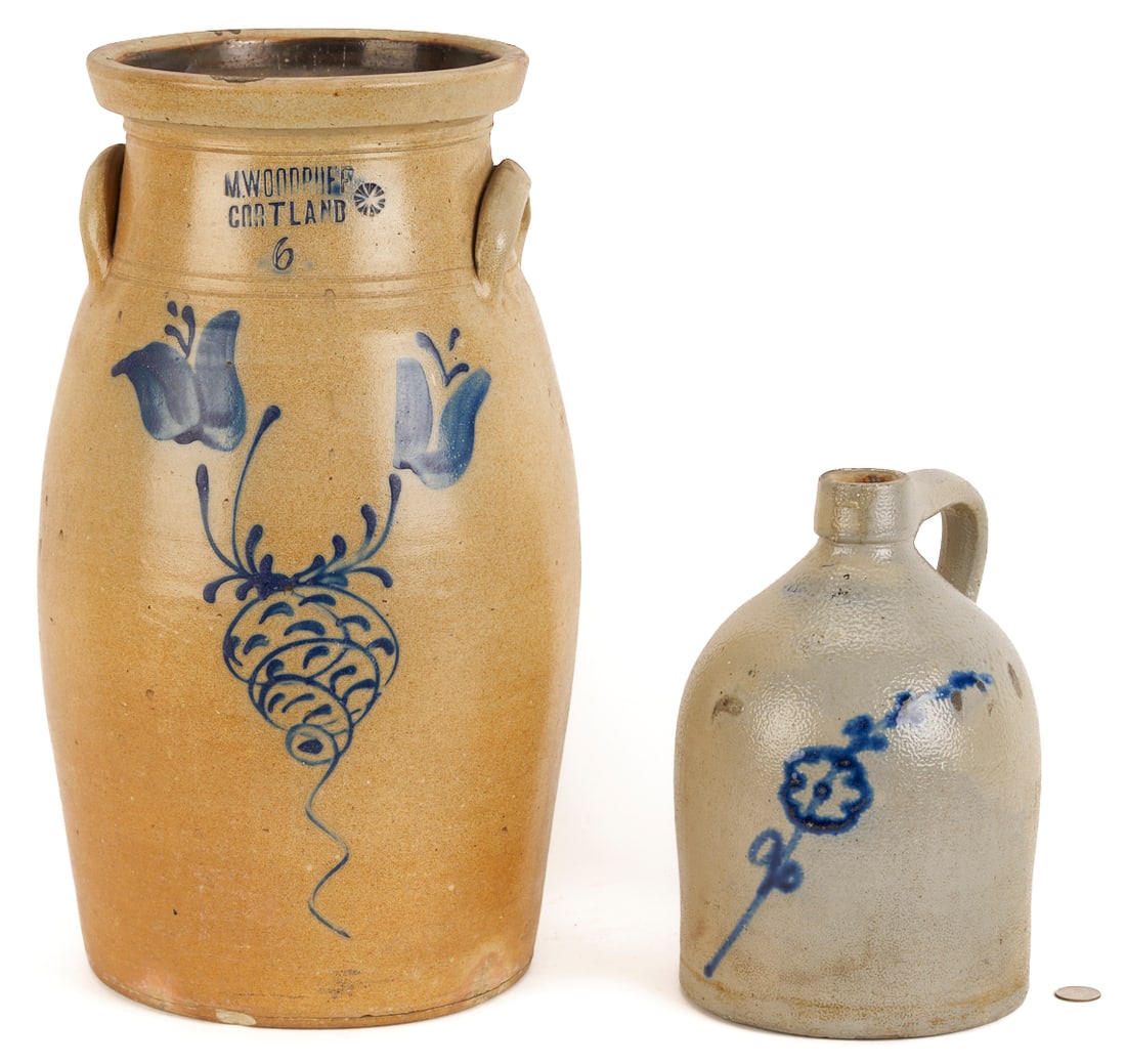 2 New York Stoneware Pottery Items: M. Woodruff Cortland & White's Utica (1 of 19)