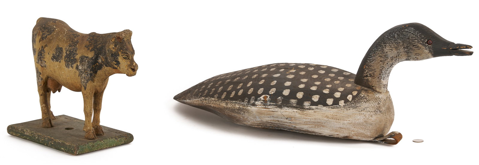 Folk Art Painted Loon Decoy and Cow (1 of 17)