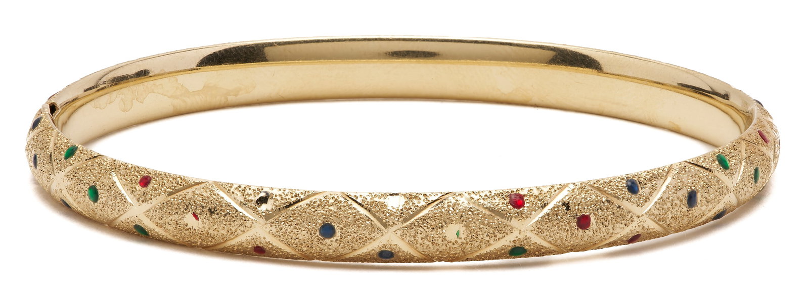 14K Gold Domed Hinged Bangle w/ Enameled Accents (1 of 7)