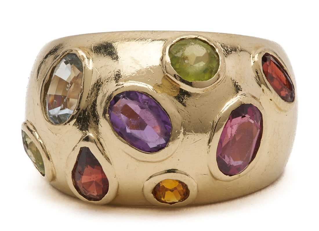 Signed 14K Multi Gem Dome Ring (1 of 5)
