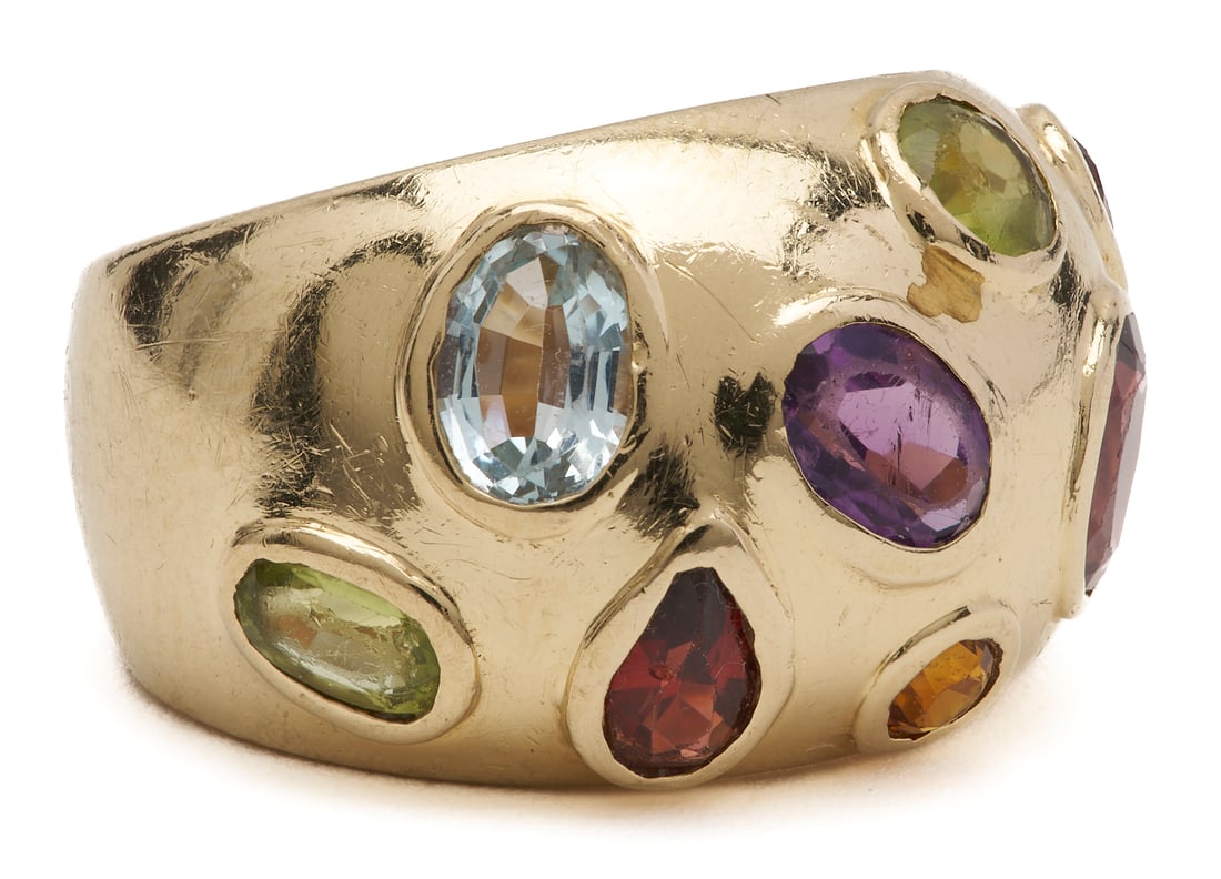 Signed 14K Multi Gem Dome Ring - 2
