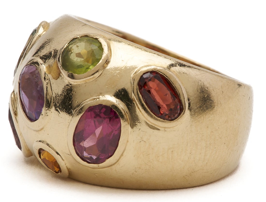 Signed 14K Multi Gem Dome Ring - 3