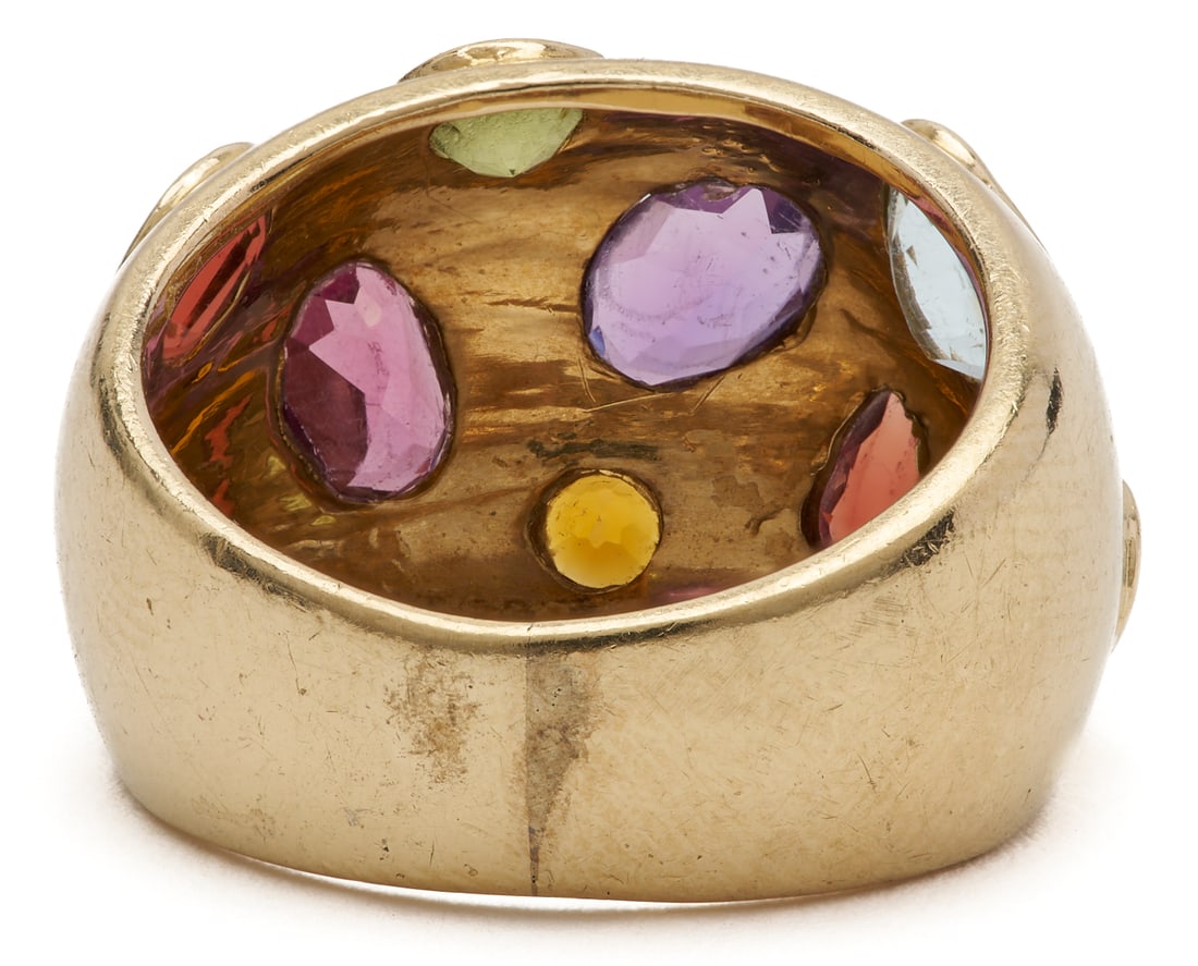 Signed 14K Multi Gem Dome Ring - 4