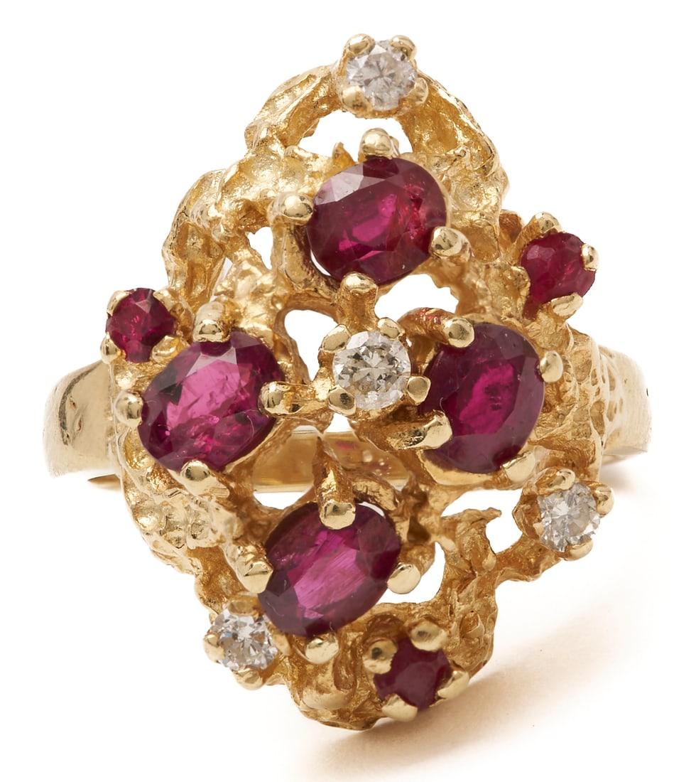 14K Nugget Style Ruby and Diamond Cluster Ring (1 of 5)