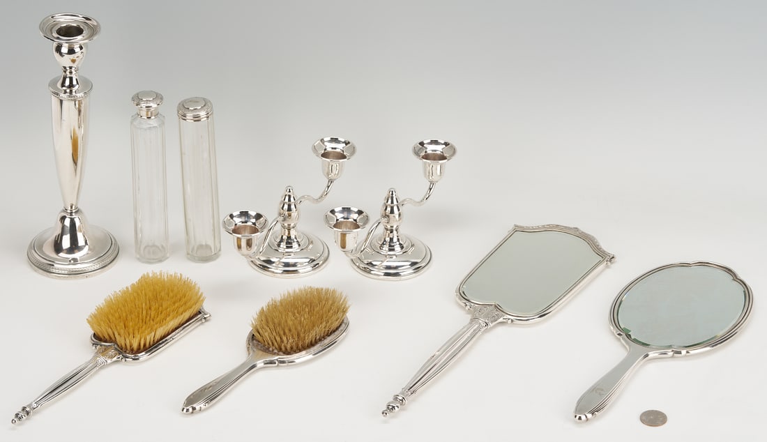 9 pcs Sterling Silver: Vanity Items, Candlesticks (1 of 20)
