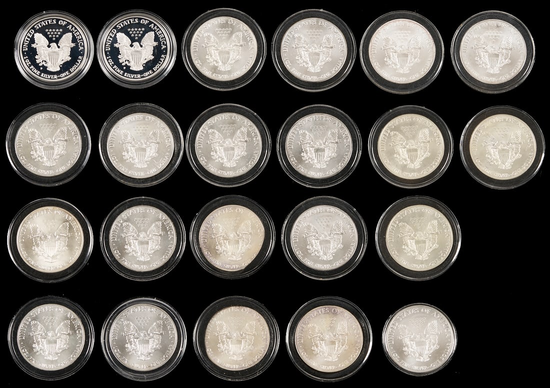 22 Assorted Silver Eagle $1 Coins - 4