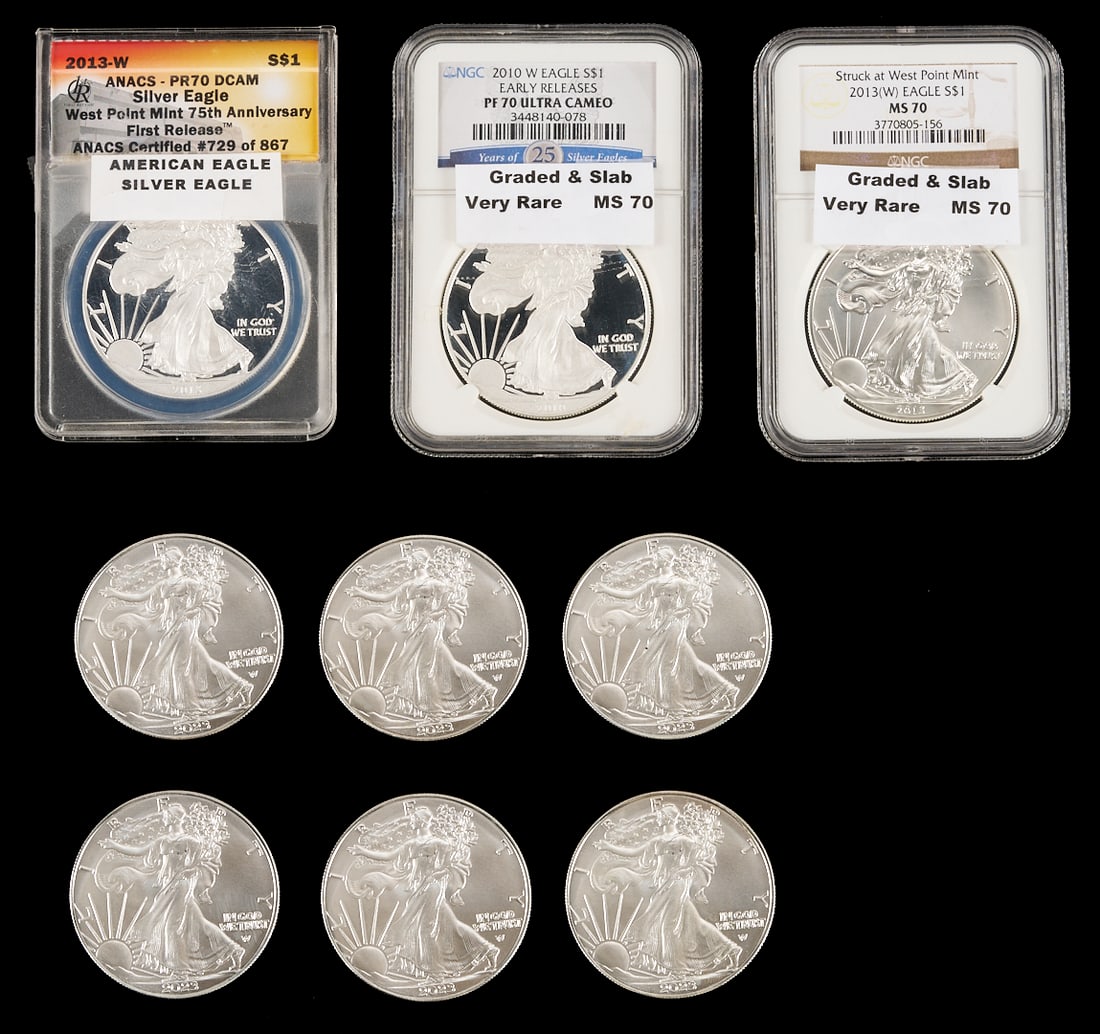 9 US Silver Eagle $1 Coins (1 of 5)