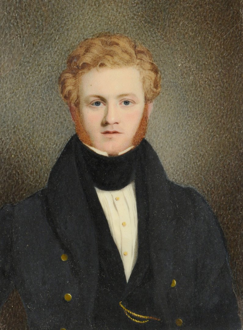 SC Miniature, T. Trezevant: Miniature portrait on ivory of Theodore Mathias Trezevant (1806 - 1868). Born in Charleston, South Carolina to Peter Trezevant (1768 - 1854) and Elizabeth Willoughby Farquhar (1772 - 1845). Red leathe
