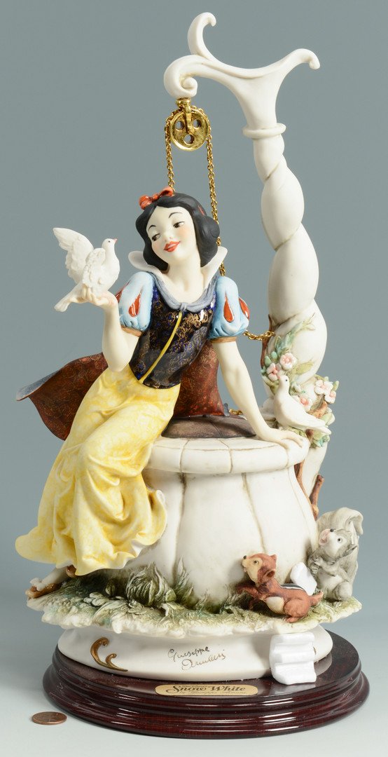 G. Armani Snow White's Wishing Well: Guiseppe Armani limited edition Snow White's Wishing Well porcelain figurine, signed. #439/2000. 12-1/4" H x 9" W x 6-1/4" D.