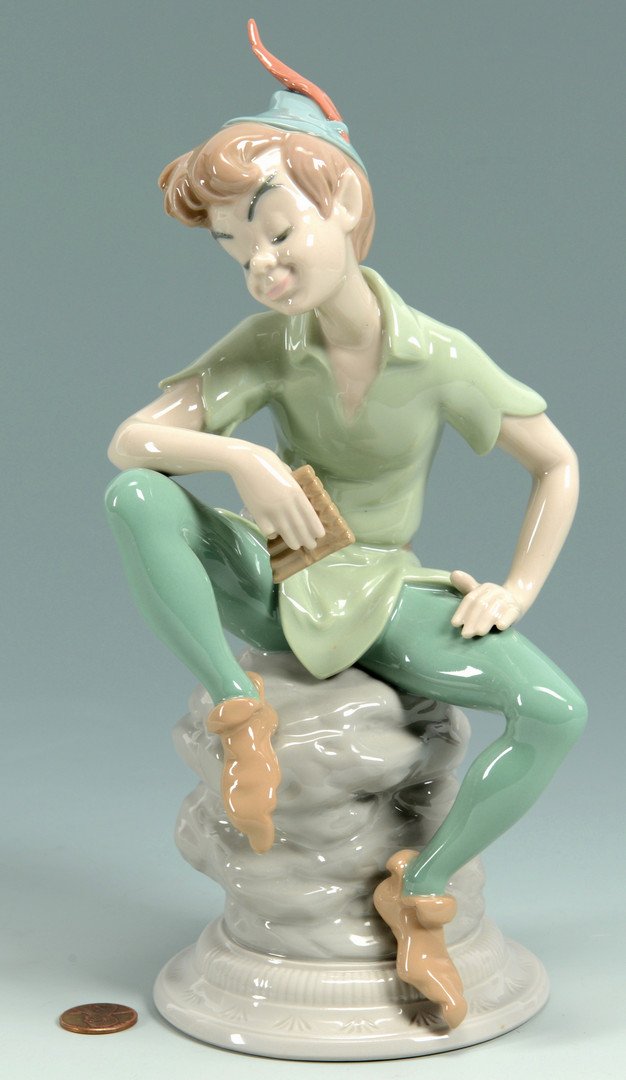 Lladro Peter Pan Figure: Limited Edition Lladro Peter Pan porcelain figure, #731/2000, hand signed on the base by Hugh Robinson. 9 1/8" H.