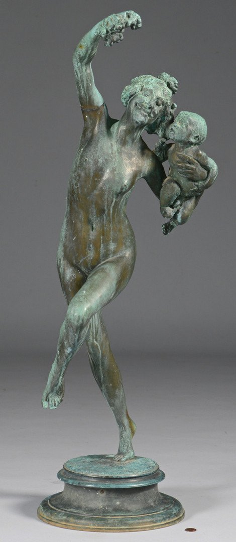 Frederick MacMonnies Bronze, Bacchantes: Frederick William MacMonnies (American, 1863-1937) bronze sculpture, "Bacchante and Infant Faun", signed and dated F. Macmonnies 1894 on base, with medallion stamped Jaboeuf & Rouard / Fondeurs a Pari