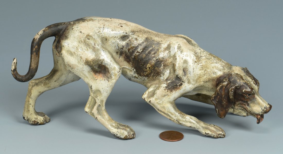 Cold Painted Bronze Dog: Vienna cold painted bronze setter, 8"L x 3-1/2" H, Austria, late 19th- early 20th century. Provenance: the collection of Stephen and Lisa Steiner Small, Nashville, Tennessee.